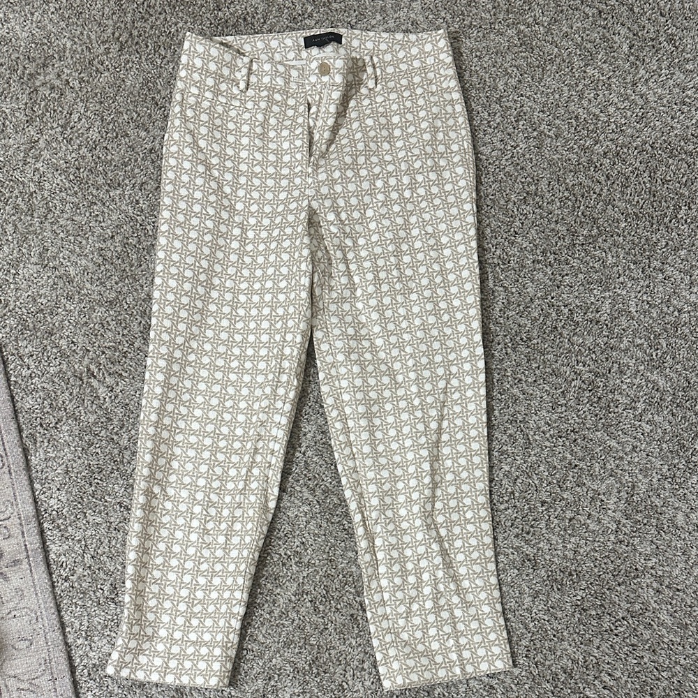 Ann Taylor Cream and Tan Geometric Pants